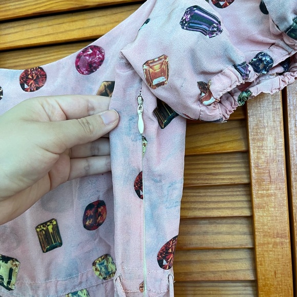 Samantha Pleet Puff Sleeve Siren Jumpsuit - Gemstone Print - Picture 7 of 9